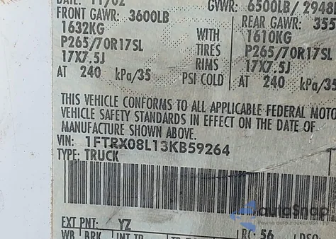 2003 Ford F-150 Lariat/Xl/Xlt из США, поврежденный, VIN 1FTRX08L13KB59264